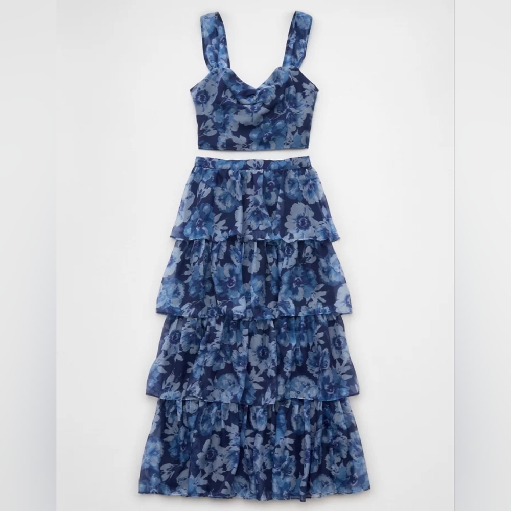 American Eagle Outfitters Blue Floral Maxi Skirt